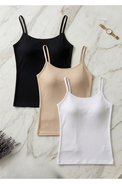 Loule Γυναικείο Σετ 3 τεμαχίων με λουράκια από 95% βαμβακερό νήμα και ριμπ εσ...