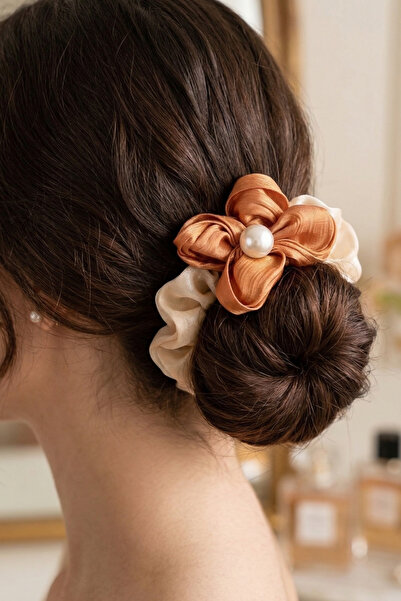 PETEK AKSESUAR Flower Satin Elastic Buckle with Pearls