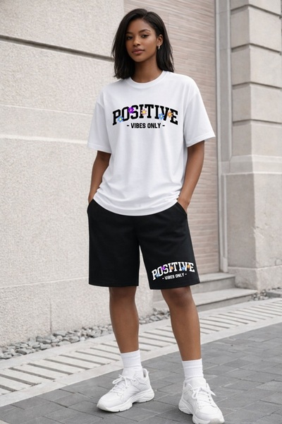 x-compass life Women/Girls Positive Vibes Only Oversize T-Shirt and Shorts Set