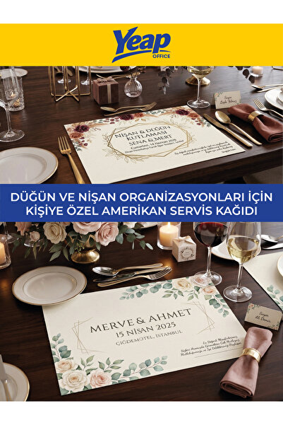 YEAP OFFICE Kişiye Özel Tasarımlı Düğün ve Nişan Amerikan Servis Kağıdı - 50 ...