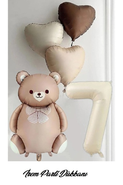 İrem Parti Dükkanı 7 Years Old, 3 Retro Hearts, 1 Cream Number, 1 Caramel Ted...