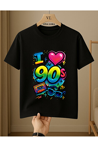 VİVA LORA Tricou unisex Nostalgia 90`s I Love, cu imprimeu, 100% bumbac