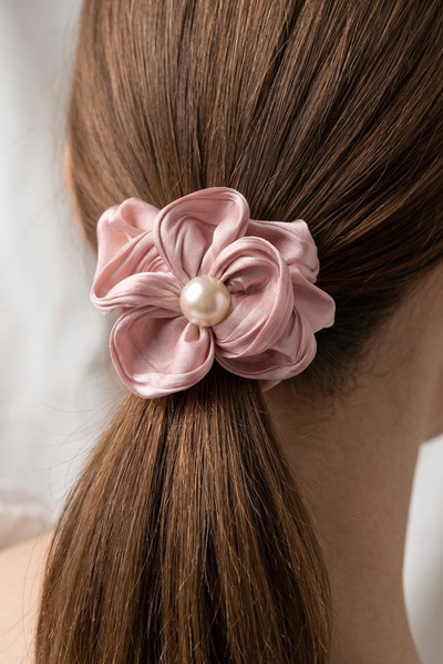 PETEK AKSESUAR Flower Satin Elastic Buckle with Pearls