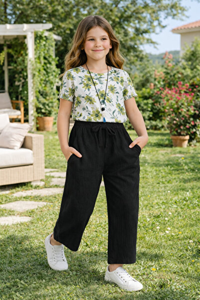 ÖZR LİFE ÖZR 22504-26 Κοριτσίστικο Σετ Παντελόνι Μπλούζα από Σιφόν με Φλοράλ ...