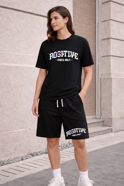 x-compass life Women/Girls Positive Vibes Only Oversize T-Shirt and Shorts Set
