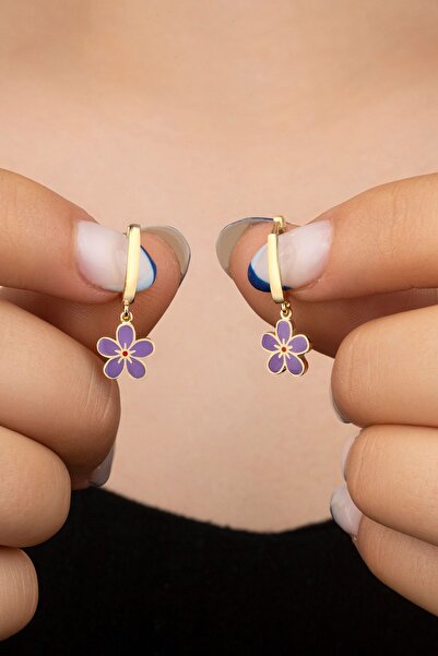 Silvano Jewelry 925 Ayar Rose Mineli Çiçek Çocuk Küpesi