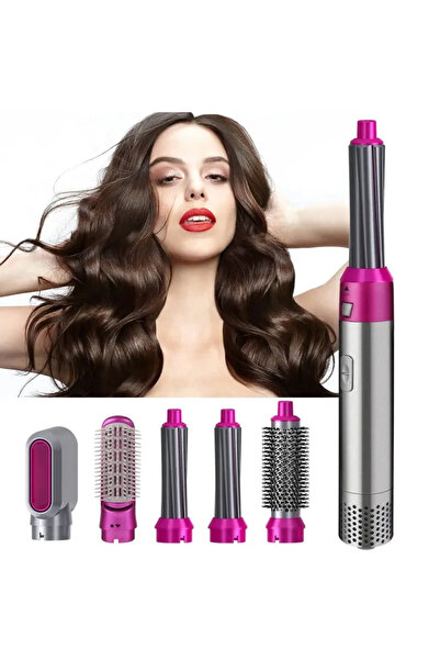 SS 5-in-1 Hair Rotating Dryer with Volumizer, Straightener, Comb and Curling Brush, Grey !