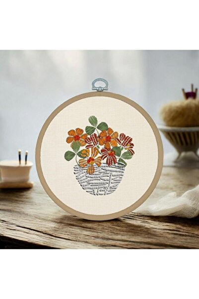 Empressco Saksı Çiçekler Nakış - Yuvarlak Pano Kasnak Çap:17cm