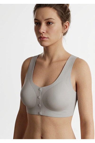 M.F.Ö LİNGERİE Laser Cut Stitch-Free Button-Front Non-wired Ghost Bra with Sn...