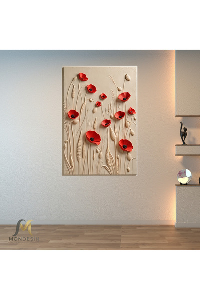 3D Kırmızı Çiçek Kanvas Tablo Hediyelik