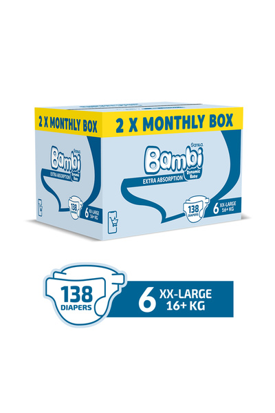 Sanita Bambi Baby Diapers, 138 Diapers, Size 6 (16+ KG), 2x Monthly Box