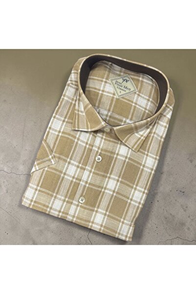 GÖMLEK GALERİSİ Classic Comfortable Wide Cut Men's Plaid Short Sleeve Cotton ...