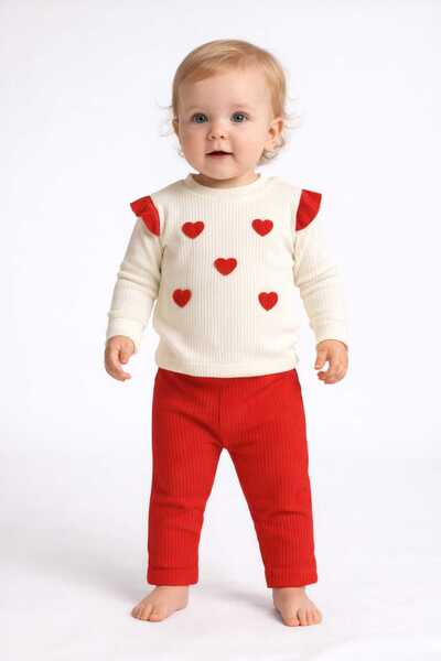 Tenra Embossed Heart Printed 100% Cotton Top and Bottom Baby Set
