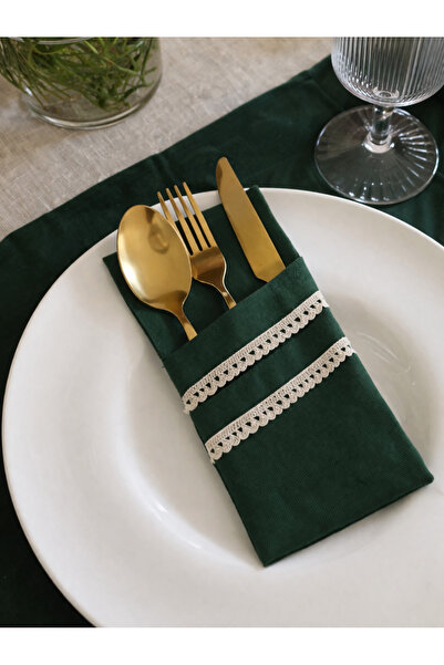 Mirilliahome Πράσινη δαντελωτή υφασμάτινη θήκη για μαχαιροπίρουνα, διακοσμητι...