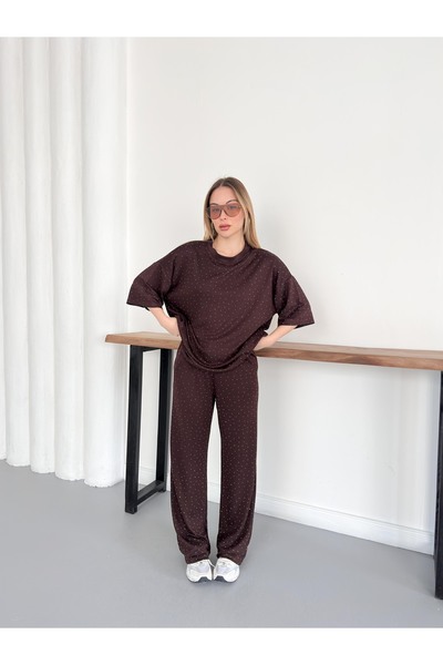 cottonage Modal Fabric Crystal Stone Detailed Double Set Short Sleeve Summer ...