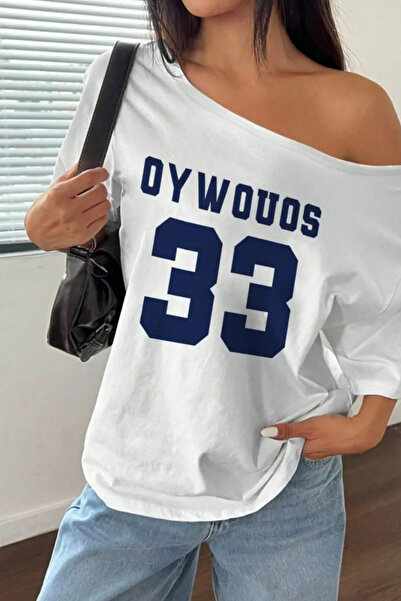 Massgai Women's Boat Neck Oywouos Printed Oversize 100% Cotton T-Shirt