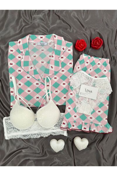 Lena Homewears Set de pijamale pentru femei, cu mâneci scurte, cu model, cu l...