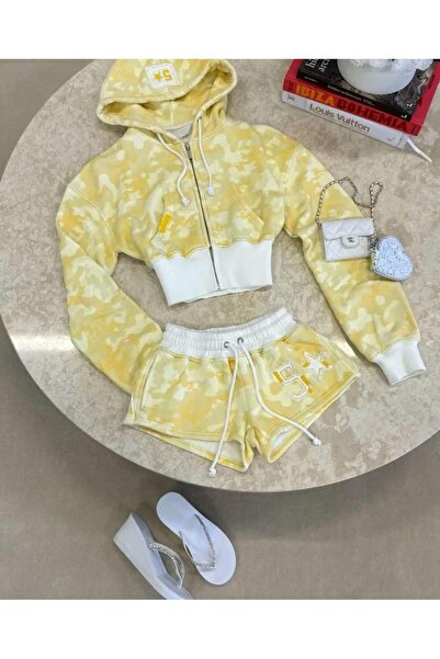 ciel moda kamuflaj detaylı hırka şort takım