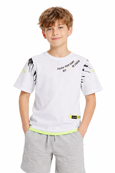 İrem Çocuk Giyim Boy's Oversize White Color T-Shirt with Follow Text Pattern ...