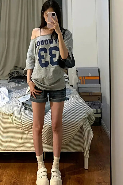 Massgai Women's Boat Neck Oywouos Printed Oversize 100% Cotton T-Shirt