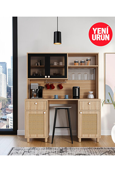 FLORADESİGN Ambiyans 140 Bar Masası+Kahve Köşesi Dolabı | Led Aydınlatma | Te...