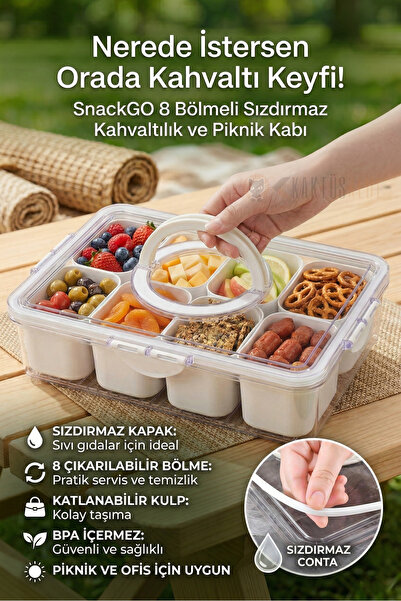 KaktüsKedi 8-Compartment Leak-Proof Picnic and Breakfast Storage Container wi...