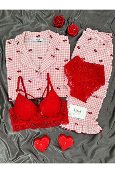Lena Homewears Γυναικείο Σετ Πιτζάμες με Σχέδια, Κοντομάνικο και Εσώρουχα
