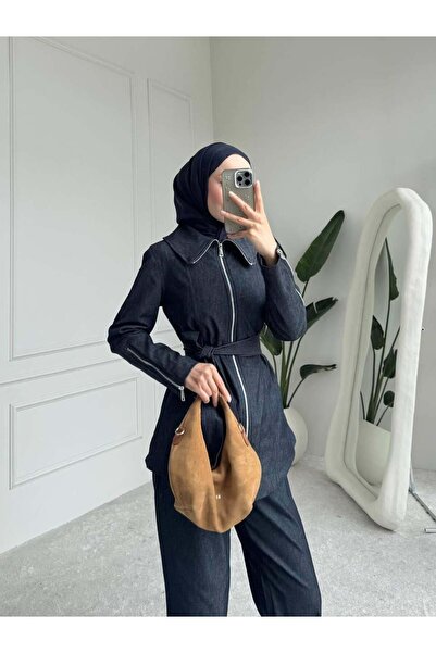 Cardella Avira Zipper Detailed Summer Denim Set - Hijab Compatible, Comfortab...