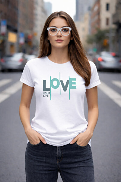 VODEXA Tricou oversize pentru femei ALOVE, imprimat, 100% bumbac, croială con...