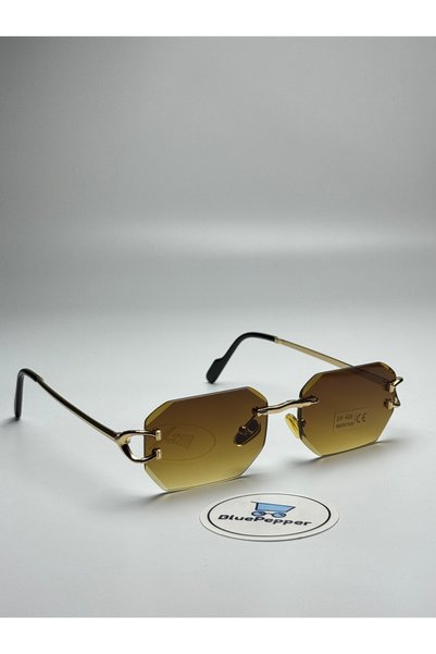 BluePepper Cartyy V12B Coffee Sunglasses Geometric Gold Frame 54 Sub-Lenses