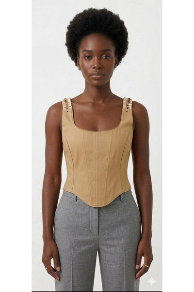 donamod Γυναικείο μπεζ τζιν κορσέ μπουστάκι άνετο, κατάλληλο για όλα τα μεγέθη