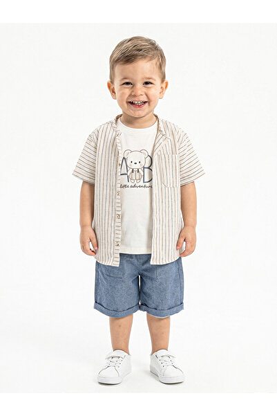 XO Kids Boy's Summer 3-Piece Top and Bottom Set 6-24 Months 8097 Beige - Blue
