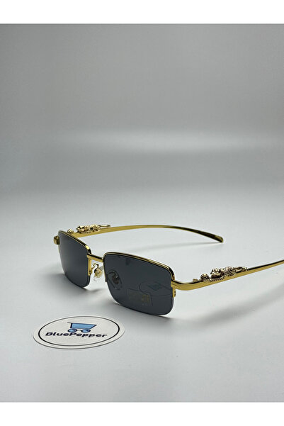 BluePepper Cartyy Black Sunglasses Rectangular Frame Gold Handle Colorful 55 ...