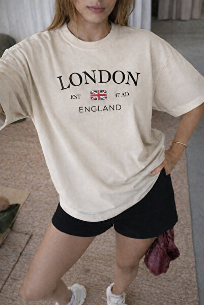 BYMEER Beige London Printed Oversize T-Shirt