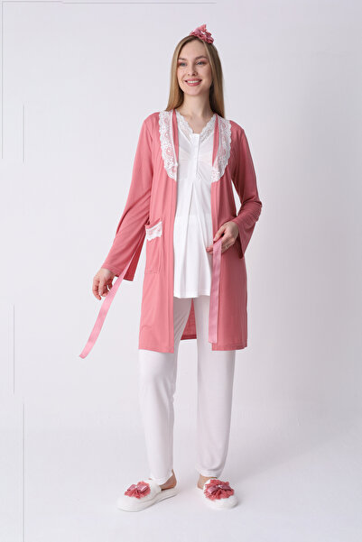 ERDENİZ TEKSTİL Πιτζάμες εγκυμοσύνης, σετ 3 τεμαχίων, με δαντελένιο γιακά, τσ...