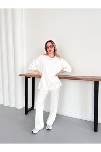 cottonage Modal Fabric Crystal Stone Detailed Double Set Short Sleeve Summer ...