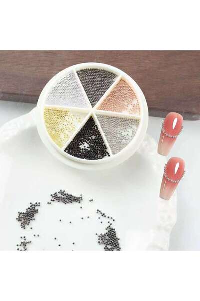 aba nails 6 Renk Tırnak Süsleme Parlak Metal Havyar Taşları Nail Art Boncukla...