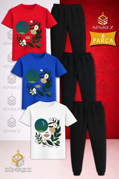 SİNREZ Set de trening pentru copii, 3 piese, cu imprimeu CICEKTEN GREEN GIRL ...