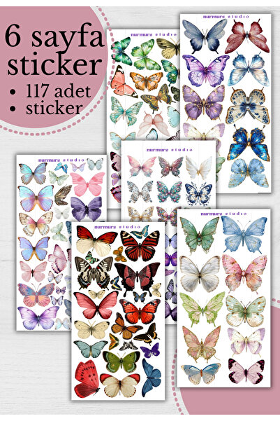 Nurmurs Kelebek Temalı Sticker Seti Scrapbook Bullet Journal Çıkartma Etiket