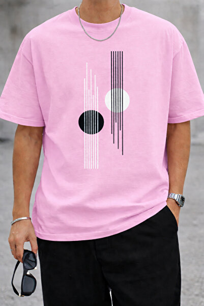 ArtYus Μπλουζάκι Unisex Oversize με εμπριμέ γραμμές και κύκλους – Βαμβακερό T...