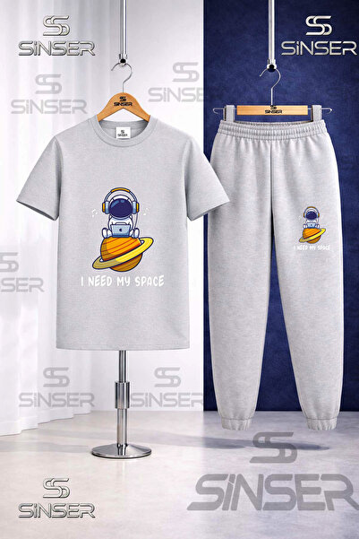 SS SİNSER Παιδικό Σετ Φόρμας με Μπλουζάκι με Στάμπα ASTRONAUT SPACE PLANET SU...