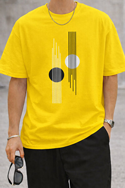 ArtYus Tricou oversize unisex cu imprimeu minimal cu linii și cercuri – Trico...