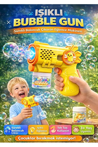 oyuncakchi Işıklı Otomatik Sürekli Köpük Çıkaran Baloncuk Tabancası 6 Delikli...