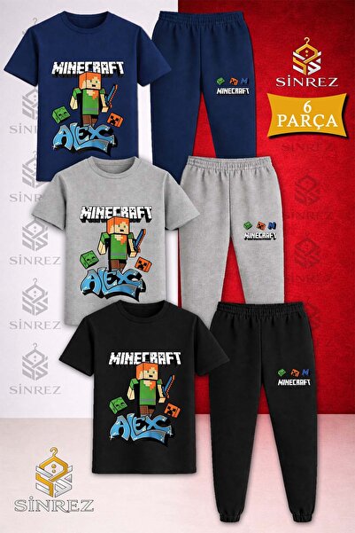 SİNREZ Set de trening pentru copii ALEX ORJ cu tricou imprimat, 3 piese