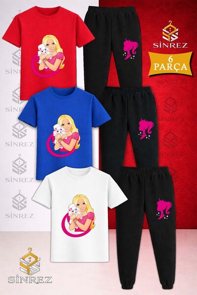 SİNREZ Children's Princess with Dog in Hand Printed 3-Piece T-Shirt Tracksuit...
