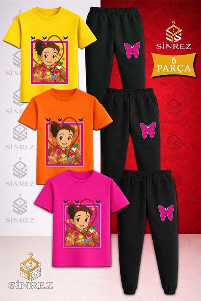 SİNREZ Set de trening pentru copii CRN GRIL ANIME imprimat, 3 piese, tricou ș...