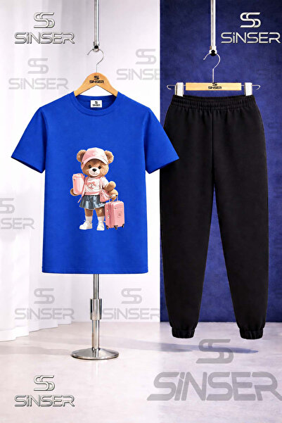 SS SİNSER Παιδικό Σετ Φόρμας με Στάμπα Αρκουδάκι και Βαλίτσα για Κορίτσια