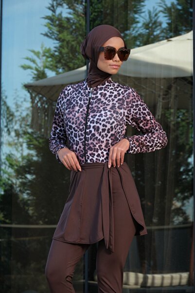 TESMAY Γυναικείο μαγιό με λεοπάρ σχέδιο, πλήρως καλυμμένο, από ύφασμα τεσσάτ