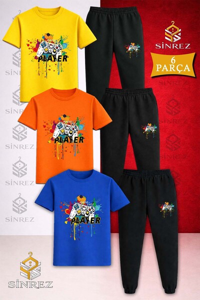 SİNREZ Set de trening pentru copii, 3 piese, cu imprimeu colorat GAME ON PLAYER