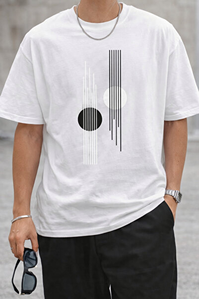 ArtYus Μπλουζάκι Unisex Oversize με εμπριμέ γραμμές και κύκλους – Βαμβακερό T...